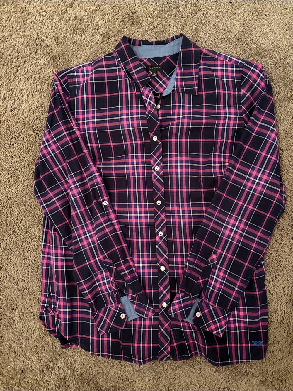 Talbots Black and Hot Pink Plaid Woman’s Button-Down Shirt size Large